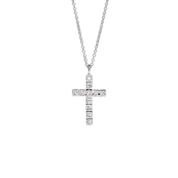 Collana Girocollo Recarlo Con Croce In Oro Bianco 18 Kt Con Diamanti Bianchi 0.10 Ct Face Cube