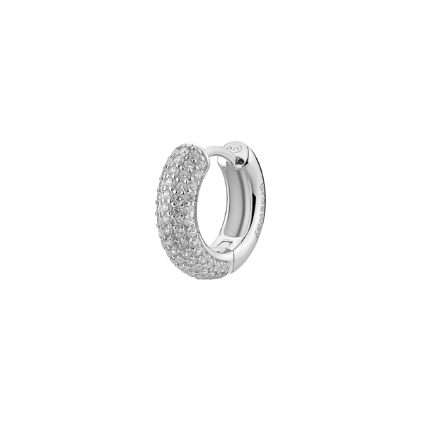 Mono Orecchino Cerchio Donna In Argento 925 Con Cubic Zirconia Bianchi Fancy