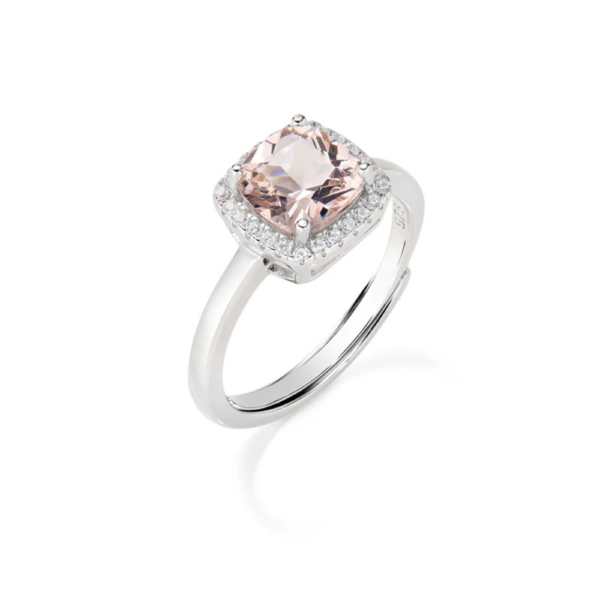 Anello Donna Amen In Argento 925 Con Morganite Rosa E Zirconi Bianchi