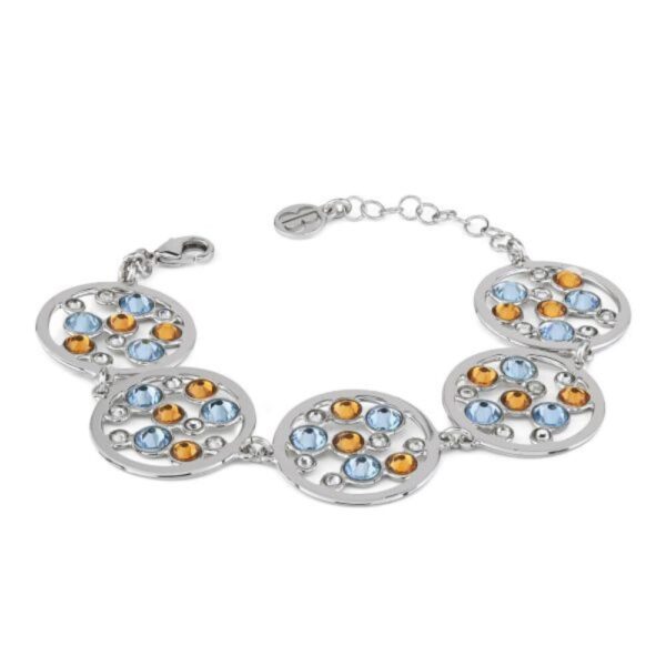 Bracciale Donna Boccadamo In Bronzo Silver Con Elementi Circolari E Cristalli Multicolor