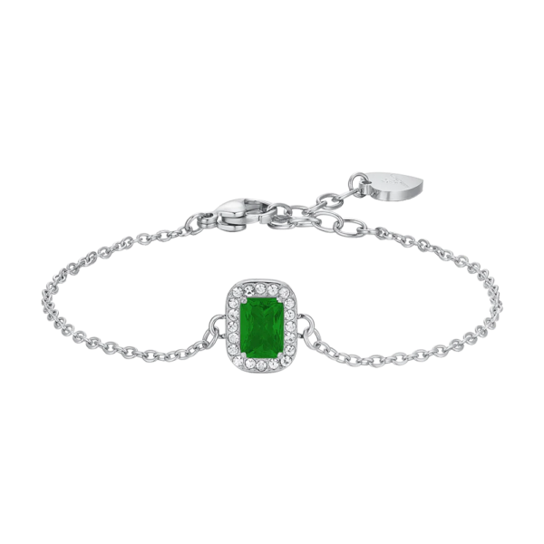 Bracciale Donna Luca Barra In Acciaio Con Cristalli Bianchi E Zircone Verde