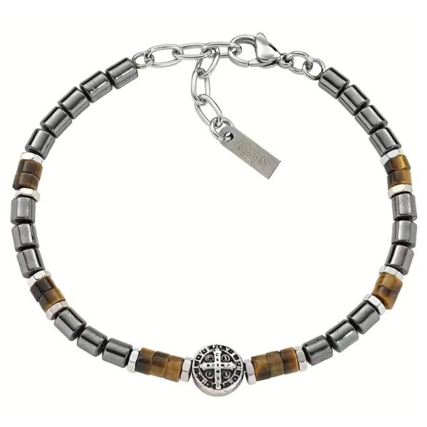 Bracciale Uomo Amen In Acciaio Con Ematite E Occhio Di Tigre