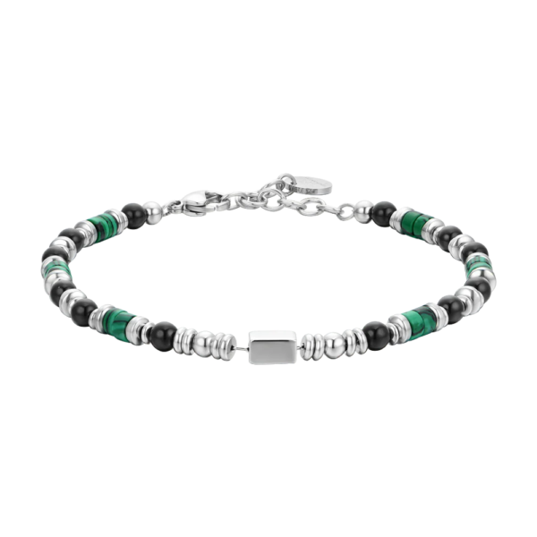 Bracciale Uomo Luca Barra In Acciaio Con Malachite E Agata