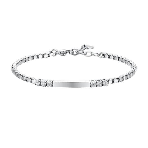 Bracciale Uomo Luca Barra In Acciaio Silver Con Cristalli Bianchi E Piastra