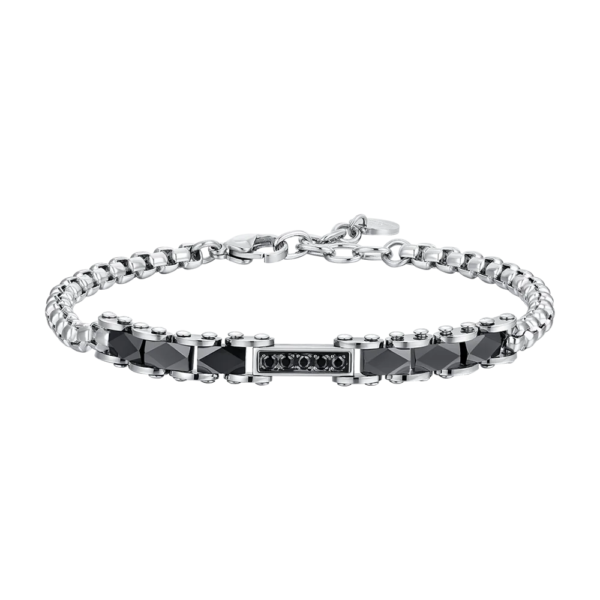 Bracciale Uomo Luca Barra In Acciaio Silver E Nero Con Zirconi Neri