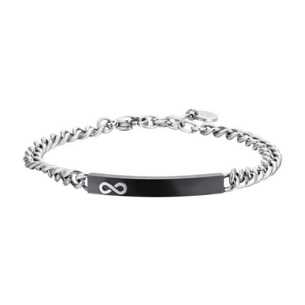 Bracciale Uomo Luca Barra In Acciaio Silver Intrecciato Con Piastra Nera E Infinito