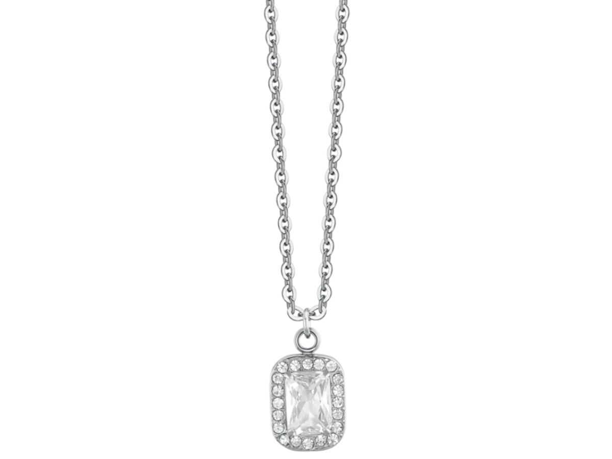 Collana Donna Luca Barra In Acciaio Con Zirconi Bianchi E Pendente