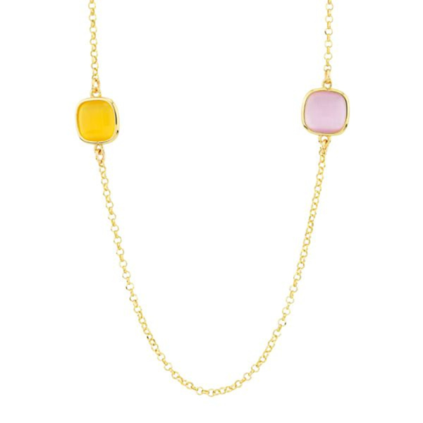 Collana Donna Lunga Boccadamo In Bronzo Placcato Oro Giallo Con Cristalli Arancioni E Rosa