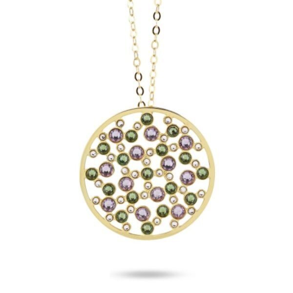 Collana Intercambiabile Con Ciondolo E Pietre Colorate - Acciaio Inox Placcato Oro 18K - 45 Cm - Gioiello Personalizzabile