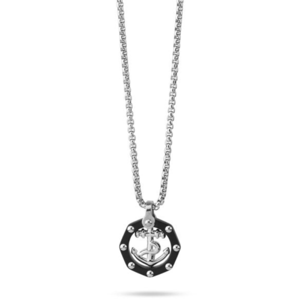 Collana Uomo Boccadamo Man A Maglia Marina In Acciaio E Ancora Pendente 3 - Verre Gioielli Collana Uomo Boccadamo Man A Maglia Marina In Acciaio E Ancora Pendente