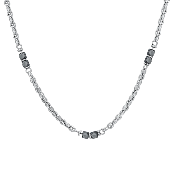 Collana Uomo Luca Barra In Acciaio Con Ematite Grigia 3 - Verre Gioielli Collana Uomo Luca Barra In Acciaio Con Ematite Grigia