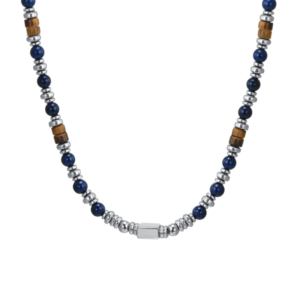 Collana Uomo Luca Barra In Acciaio Con Occhio Di Tigre E Lapis Blu