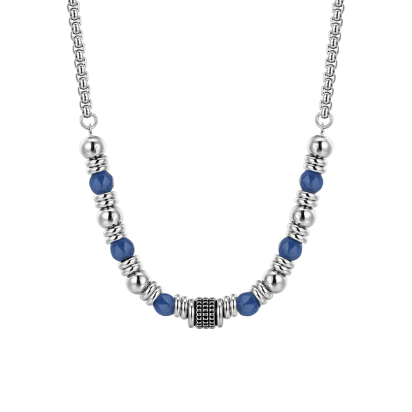 Collana Uomo Luca Barra In Acciaio Silver E Sodalite Blu