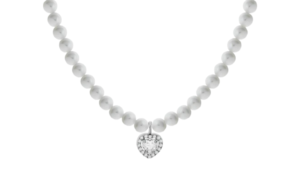 JO WISDOM Collana In Argento 925 Con Perla 11mm E Zirconia Cubica AAA – Ciondolo Con Catena 45+5 Cm