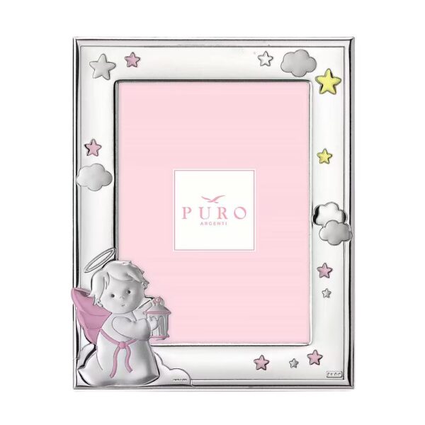 Cornice Baby Rosa Puro In Argento 999 Con Angioletto