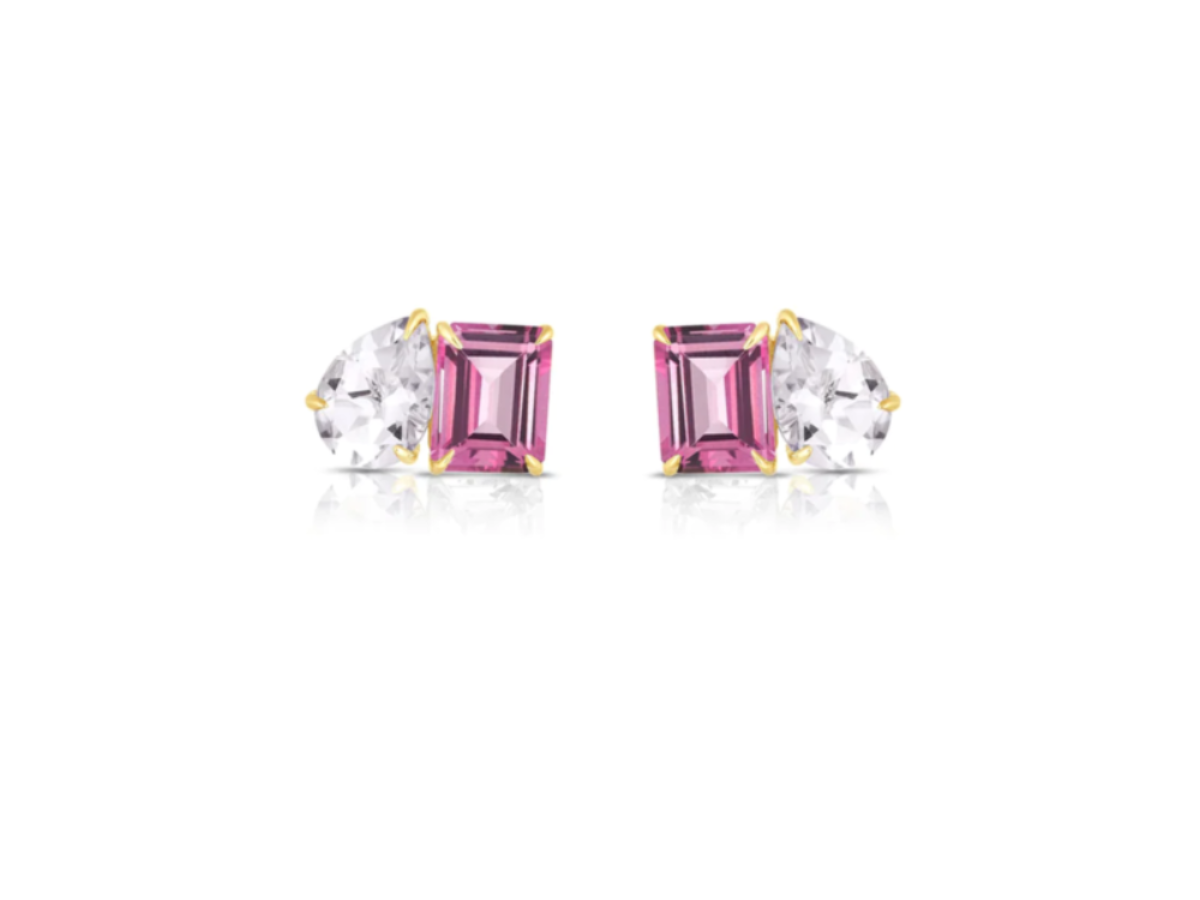 Orecchini Lunghi A Goccia Quadrata CZ, Placcato Oro Nero, Donna - Blu/rosa/rosso