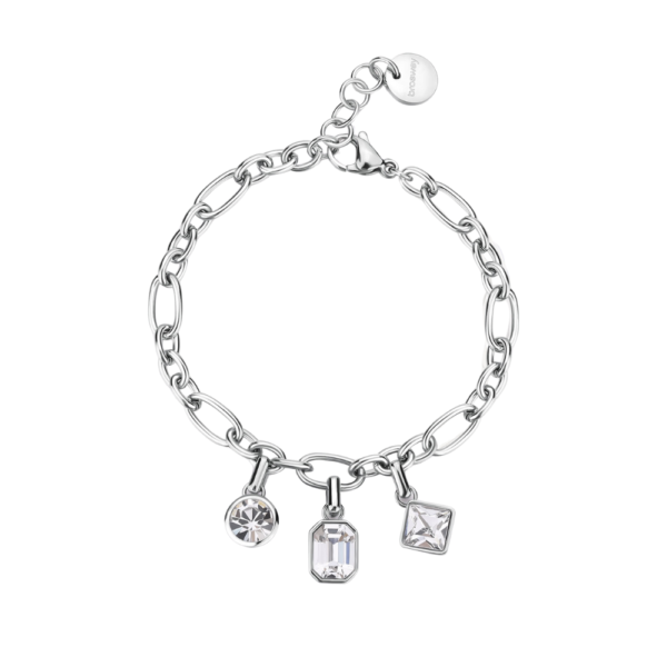 Bracciale Donna Brosway In Acciaio Silver E Cristalli Bianchi Pendenti