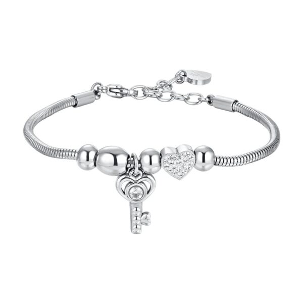 Bracciale Donna Luca Barra Con Chiave E Cuore E Cristalli Bianchi