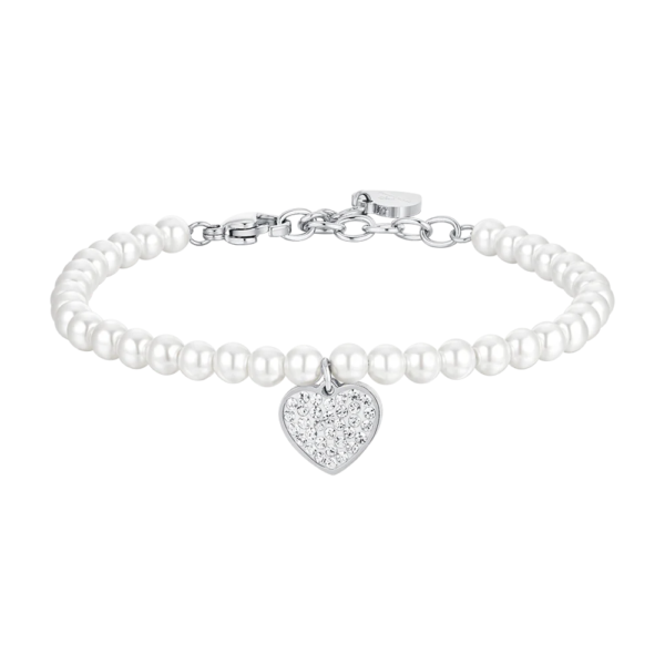 Bracciale Donna Luca Barra Con Perle Sintetiche E Cuore Con Zirconi Bianchi