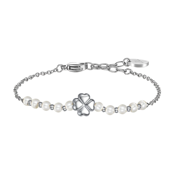 Bracciale Donna Luca Barra Con Perle Sintetiche E Quadrifoglio