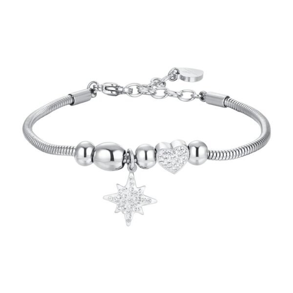 Bracciale Donna Luca Barra Con Quadrifoglio E Stella Polare E Cristalli Bianchi