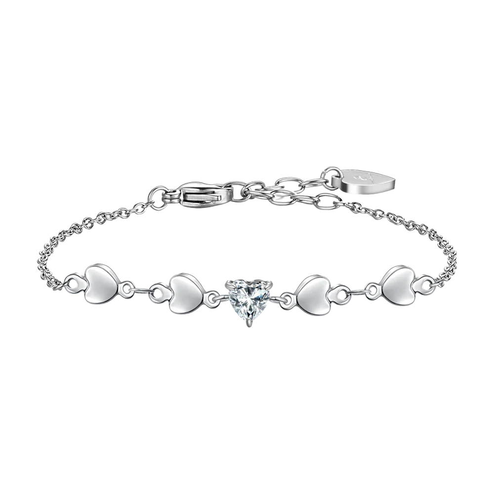 Bracciale con ciondolo a forma di cuore con zirconi cubici e rosa della