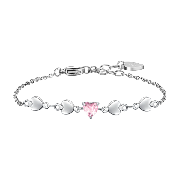 Bracciale Donna Luca Barra In Acciaio Con Cuore E Zircone Rosa