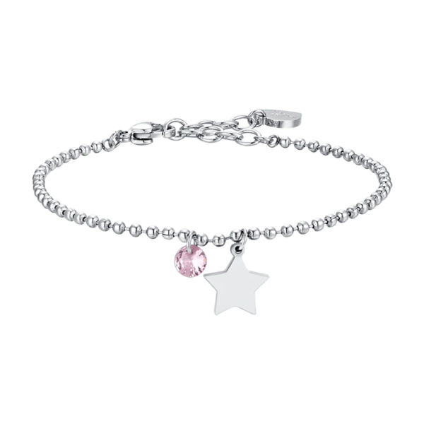 Bracciale Donna Luca Barra In Acciaio Con Stella E Zircone Rosa