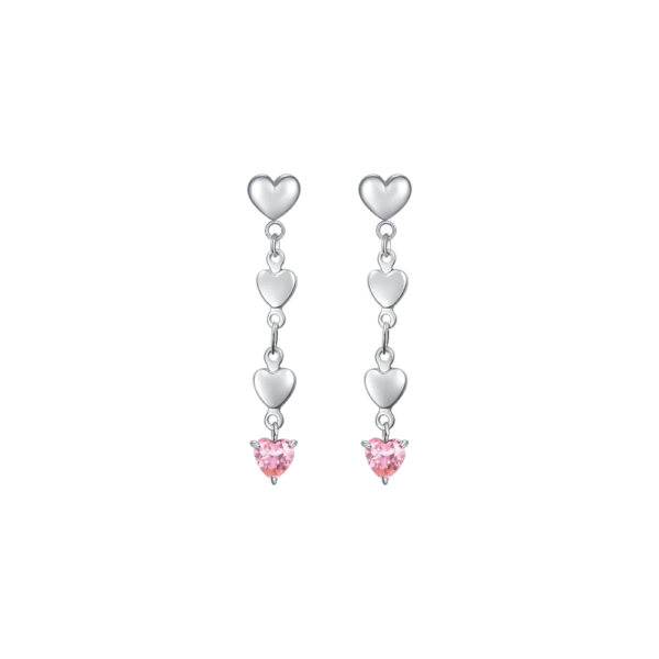 Orecchini Donna Luca Barra In Acciaio Con Cuori Pendenti E Zircone Rosa