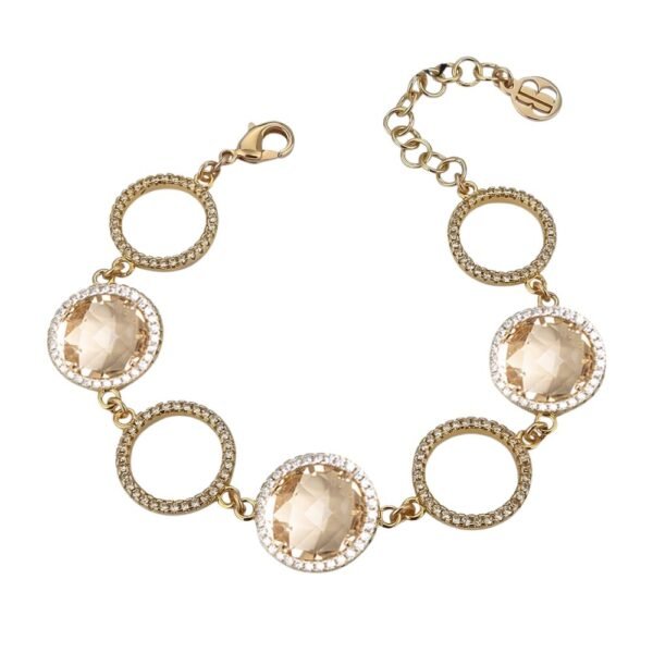 Bracciale Donna Boccadamo In Bronzo Placcato Oro Giallo Con Cristalli Champagne E Zirconi Bianchi 3 - Verre Gioielli Bracciale Donna Boccadamo In Bronzo Placcato Oro Giallo Con Cristalli Champagne E Zirconi Bianchi