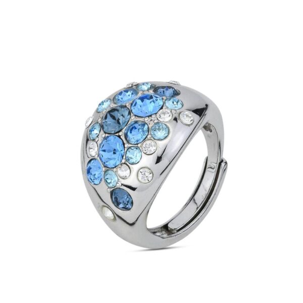 Anello Donna Boccadamo In Bronzo Silver E Cristalli Blu E Bianchi