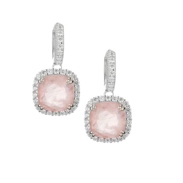 Orecchini Donna Sovrani In Argento 925 Con Zirconi Bianchi E Pietra Rosa 3 - Verre Gioielli Orecchini Donna Sovrani In Argento 925 Con Zirconi Bianchi E Pietra Rosa