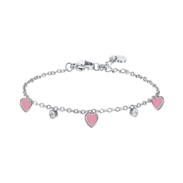 Bracciale Bambina Luca Barra In Acciaio Con Cuori E Zirconi Bianchi