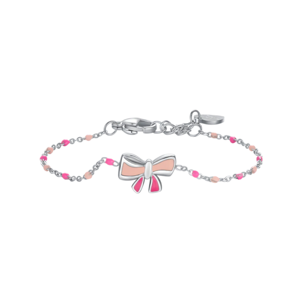 Bracciale Bambina Luca Barra In Acciaio Con Fiocco E Pietre Colorate