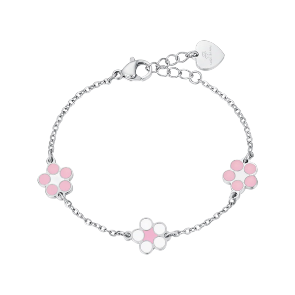 Bracciale Bambina Luca Barra In Acciaio Con Fiori Rosa E Bianchi