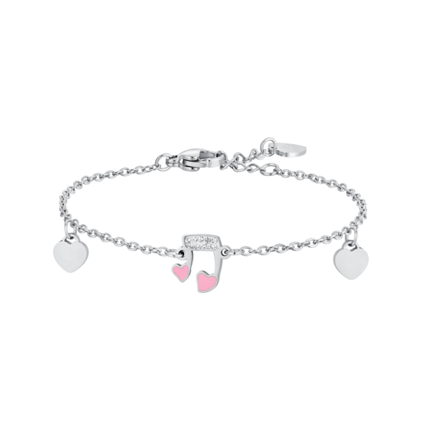 Bracciale Bambina Luca Barra In Acciaio Con Nota Musicale E Zirconi Bianchi