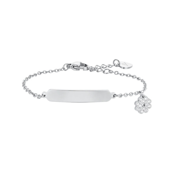 Bracciale Bambina Luca Barra In Acciaio Con Piastra E Quadrifoglio