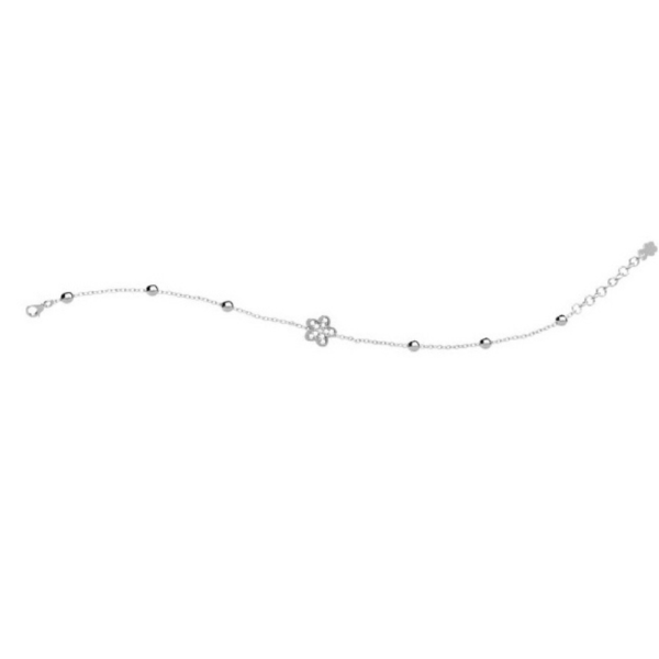 Bracciale Bambina Nanan In Argento 925 Rosato Con Fiore E Zirconi Bianchi