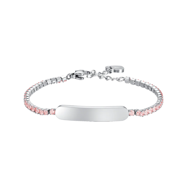 Bracciale Bambina Tennis Luca Barra In Acciaio Con Piastra E Cristalli Rosa