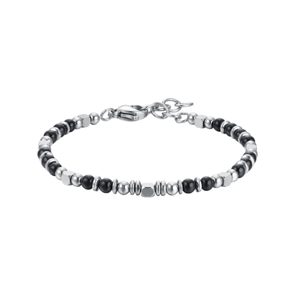 Bracciale Bambino Luca Barra In Acciaio Con Pietre Grigie E Nere