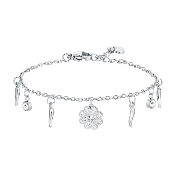 Bracciale Donna Luca Barra Con Quadrifoglio E Cornetti Con Zirconi Bianchi 3 - Verre Gioielli Bracciale Donna Luca Barra Con Quadrifoglio E Cornetti Con Zirconi Bianchi