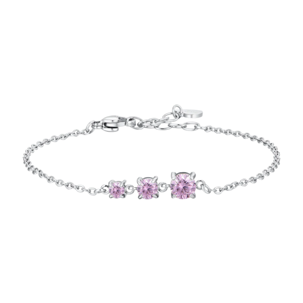 Luca Barra Bracciale Donna Collezione Summer In Acciaio Con Campanelle Smaltate Rosa E Cristalli Bianchi - BK2465