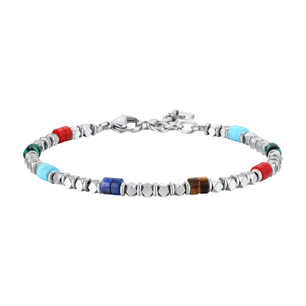 Bracciale Uomo Luca Barra In Acciaio Con Ematite E Pietre Multicolor