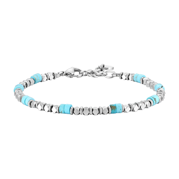 Bracciale Uomo Luca Barra In Acciaio Con Ematite E Pietre Turchesi