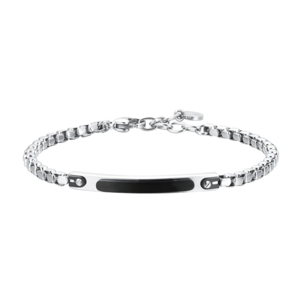 Bracciale Uomo Luca Barra In Acciaio Con Piastra Nera