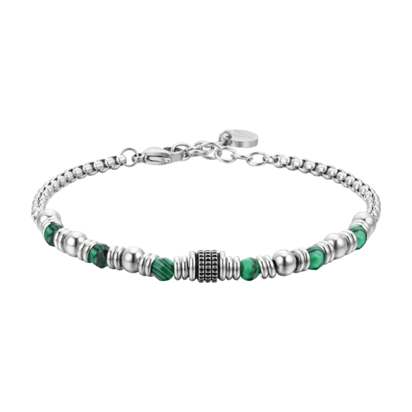Bracciale Uomo Luca Barra In Acciaio E Sfere In Malachite Verde 3 - Verre Gioielli Bracciale Uomo Luca Barra In Acciaio E Sfere In Malachite Verde