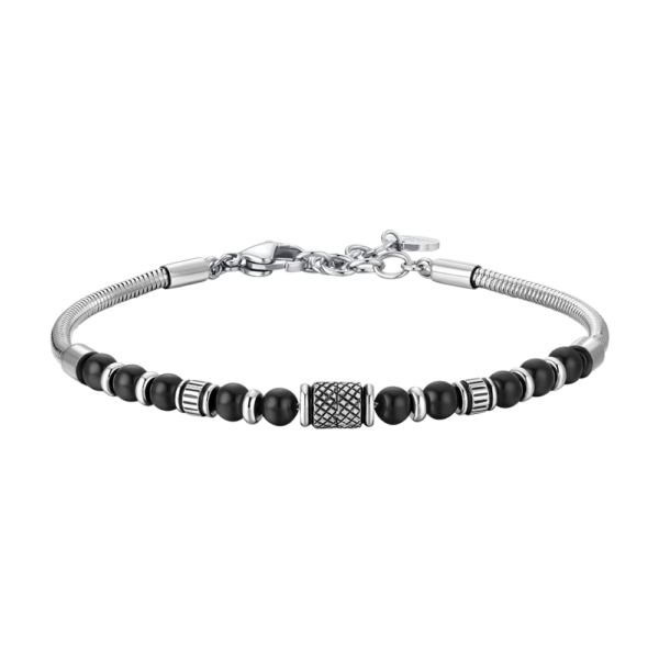Bracciale Uomo Luca Barra In Acciaio E Sfere Nere
