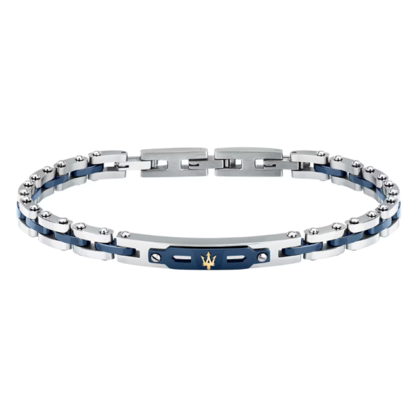 Bracciale Uomo Maserati In Acciaio Silver Con Ceramica Blu E Oro Giallo 18 Kt