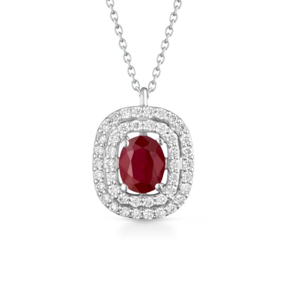 Collana Donna Pg Gioielli In Oro Bianco 18 Kt Con Diamanti 0.27 Ct E Rubino 1.51 Ct