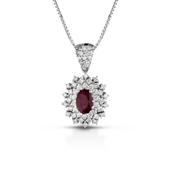 Collana Donna Pg Gioielli In Oro Bianco 18 Kt Con Diamanti 0.40 Ct E Rubino 0.68 Ct
